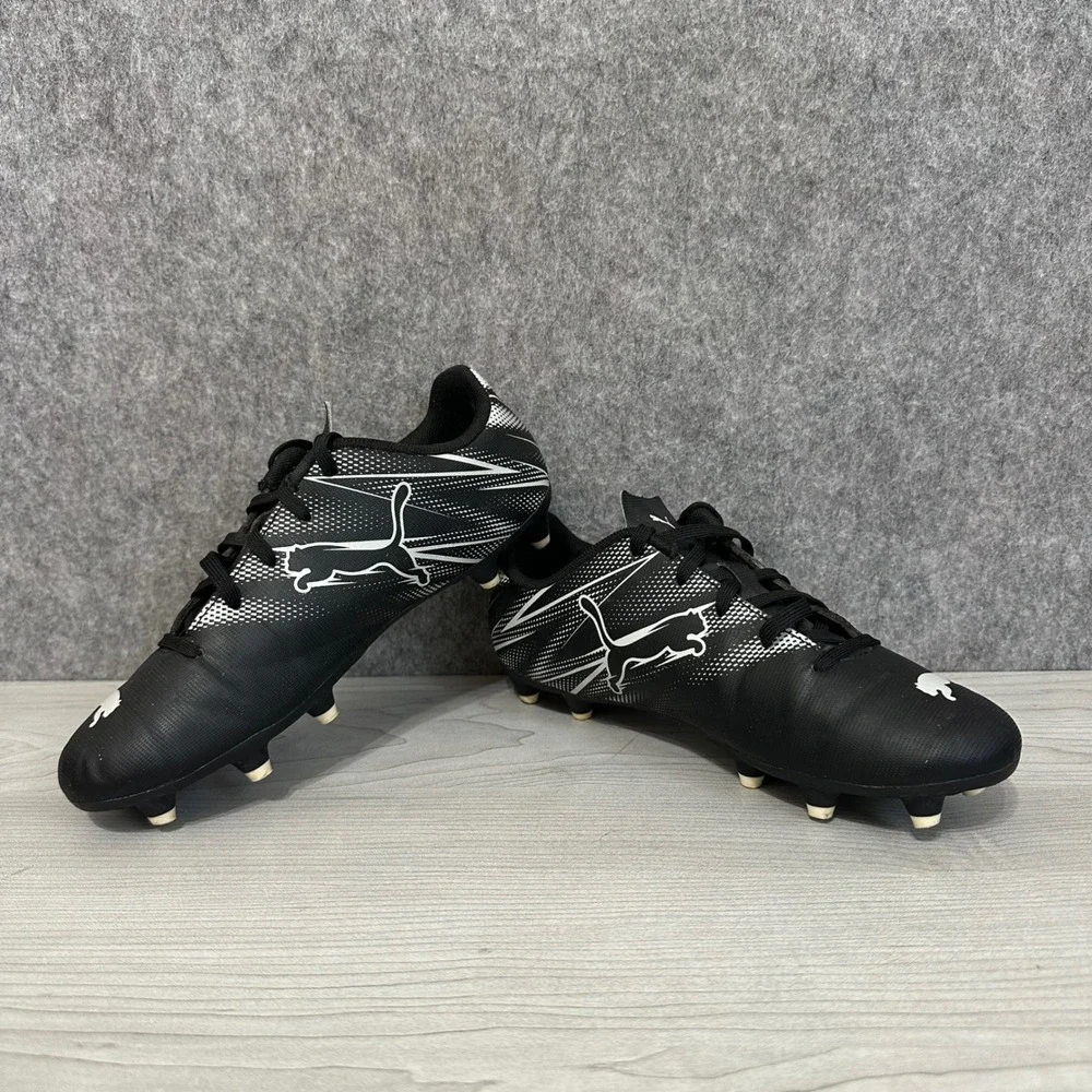 Puma Attacanto FG/AG Soccer Cleats Kids 3.5 Black White 107480-01 Football Boots